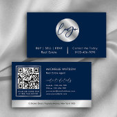 Navy & Silver Logo Verkoopagent Realtor QR-code Visitekaartje