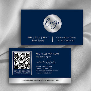 Navy & Silver Logo Verkoopagent Realtor QR-code Visitekaartje