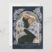Navy Silver Merry Arch Botanical Holiday Card Feestdagenkaart (Voorkant)