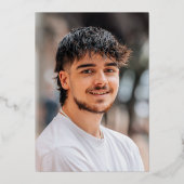 Navy Silver Modern Calligraphy Photo Graduation Folie Uitnodiging (Achterkant)