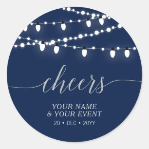 Navy & Silver   Modern Cheers Adult Birthday Favor Ronde Sticker