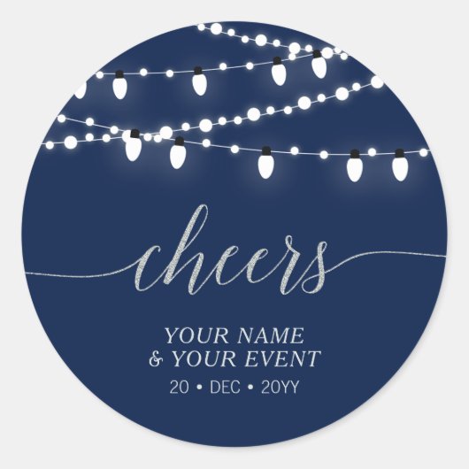 Navy & Silver | Modern Cheers Adult Birthday Favor Ronde Sticker (Voorkant)