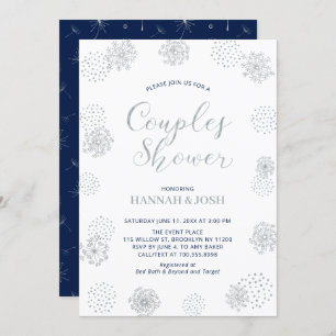 Navy & Silver Modern Couples Wedding Shower Invita Kaart