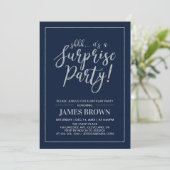 Navy & Silver | Modern Surprise Birthday Kaart (Staand voorkant)