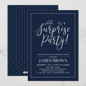 Navy & Silver | Modern Surprise Birthday Kaart (Voorkant / Achterkant)