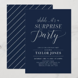 Navy & Silver | Modern Surprise Birthday Kaart