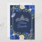 Navy Silver Quinceanera Mexicaanse Meisje 15e Verj Kaart (Achterkant)