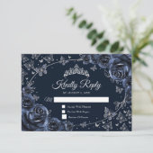 Navy Silver Quinceanera Reply RSVP Kaartje (Staand voorkant)