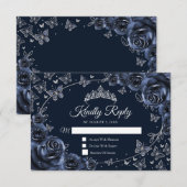 Navy Silver Quinceanera Reply RSVP Kaartje (Voorkant / Achterkant)