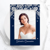 Navy Silver Rozen Vlinders Quinceanera Foto Kaart