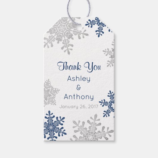 Navy Silver Snowflake Winter Dank u Cadeaulabel (Voorkant)