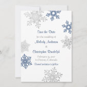Navy Silver Snowflake Winter Wedding Save the Date (Voorkant)