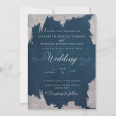 Navy Silver Star Celestial Winter Bruiloft Kaart (Voorkant)