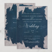 Navy Silver Star Celestial Winter Bruiloft Kaart (Voorkant / Achterkant)