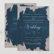 Navy Silver Star Celestial Winter Bruiloft Kaart