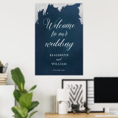 Navy Silver Star Celestial Winter Bruiloft Welkom Poster (Thuiskantoor)