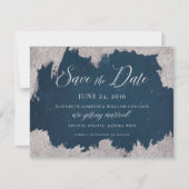 Navy Silver Star Celestial Winter Frost Bruiloft Save The Date (Voorkant)