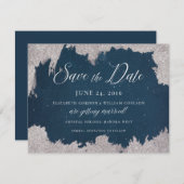 Navy Silver Star Celestial Winter Frost Bruiloft Save The Date (Voorkant / Achterkant)
