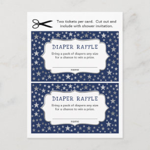 Navy Silver Stars Boy Diaper Raffle tickets Uitnodiging Briefkaart