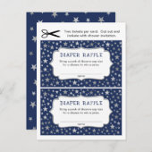 Navy Silver Stars Boy Diaper Raffle tickets Uitnodiging Briefkaart (Voorkant / Achterkant)