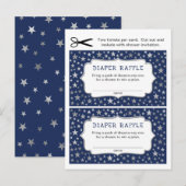 Navy Silver Stars Jongens Luier Raffle tickets Uitnodiging Briefkaart (Voorkant / Achterkant)