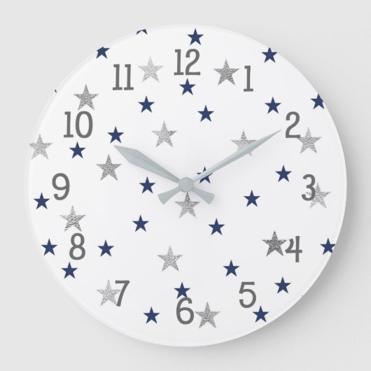 Navy Silver Stars Twinkle Baby Nursery Decor Grote Klok (Voorkant)