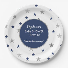 Navy Silver Stars Twinkle Baby shower decor Papieren Bordje