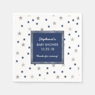 Navy Silver Stars Twinkle Baby shower decor Servet