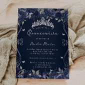 Navy Silver Swirl Scroll Floral Quinceanera Folie Uitnodiging