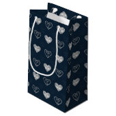 Navy & Silver Thorned Hearts Patterned Gift Bag Klein Cadeauzakje (Achterkant Gekanteld)