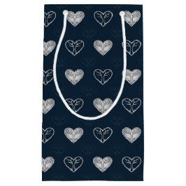 Navy & Silver Thorned Hearts Patterned Gift Bag Klein Cadeauzakje