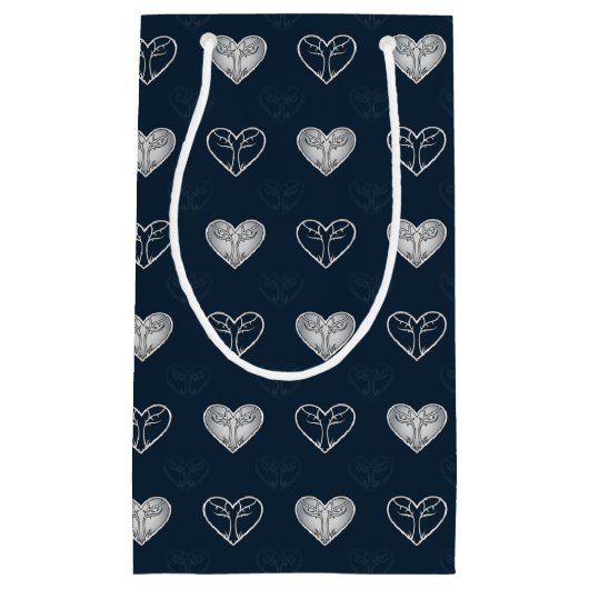 Navy & Silver Thorned Hearts Patterned Gift Bag Klein Cadeauzakje (Voorkant)