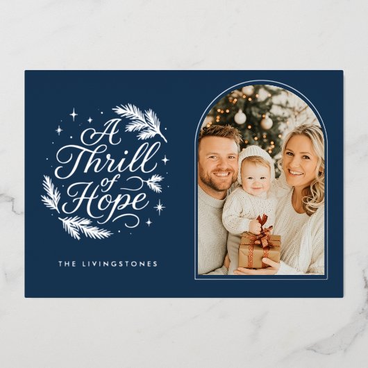 Navy & Silver Thrill of Hope Arch Photo Religious Folie Feestdagenkaart (Voorkant)