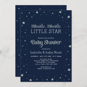 Navy & Silver   Twinkle Little Star-Baby shower Kaart