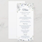 Navy Silver Watercolor Floral Wedding Menu (Voorkant / Achterkant)