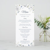 Navy Silver Watercolor Floral Wedding Menu (Staand voorkant)