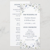 Navy Silver Watercolor Floral Wedding Program Programmakaart (Voorkant / Achterkant)