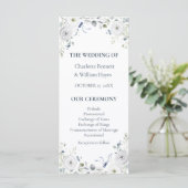 Navy Silver Watercolor Floral Wedding Program Programmakaart (Staand voorkant)