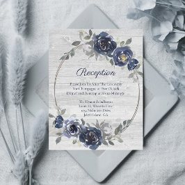 Navy Silver Waterverf Floral bruiloft receptie Informatiekaartje