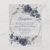 Navy Silver Waterverf Floral bruiloft receptie Informatiekaartje (Voorkant)