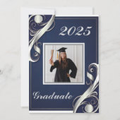 Navy Silver White Afstuderen 2025 Kaart (Voorkant)