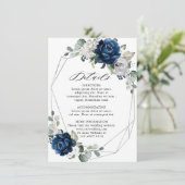 Navy Silver White Champagne Ivory Geometric Detail Informatiekaartje (Staand voorkant)