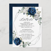 Navy Silver White Champagne Ivory Geometric Detail Informatiekaartje (Voorkant / Achterkant)