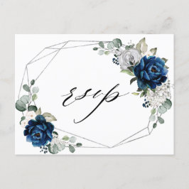 Navy Silver White Champagne Ivory Geometric RSVP Briefkaart