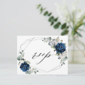 Navy Silver White Champagne Ivory Geometric RSVP Briefkaart (Staand voorkant)