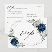 Navy Silver White Champagne Ivory Geometric RSVP Briefkaart (Voorkant / Achterkant)