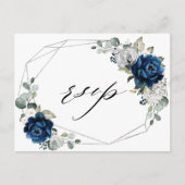 Navy Silver White Champagne Ivory Geometric RSVP Briefkaart (Voorkant)