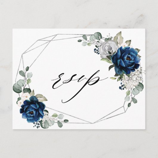 Navy Silver White Champagne Ivory Geometric RSVP Briefkaart (Voorkant)