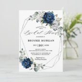 Navy Silver White Ivory Geometric Vrijgezellenfees Kaart (Staand voorkant)