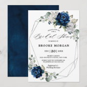 Navy Silver White Ivory Geometric Vrijgezellenfees Kaart (Voorkant / Achterkant)